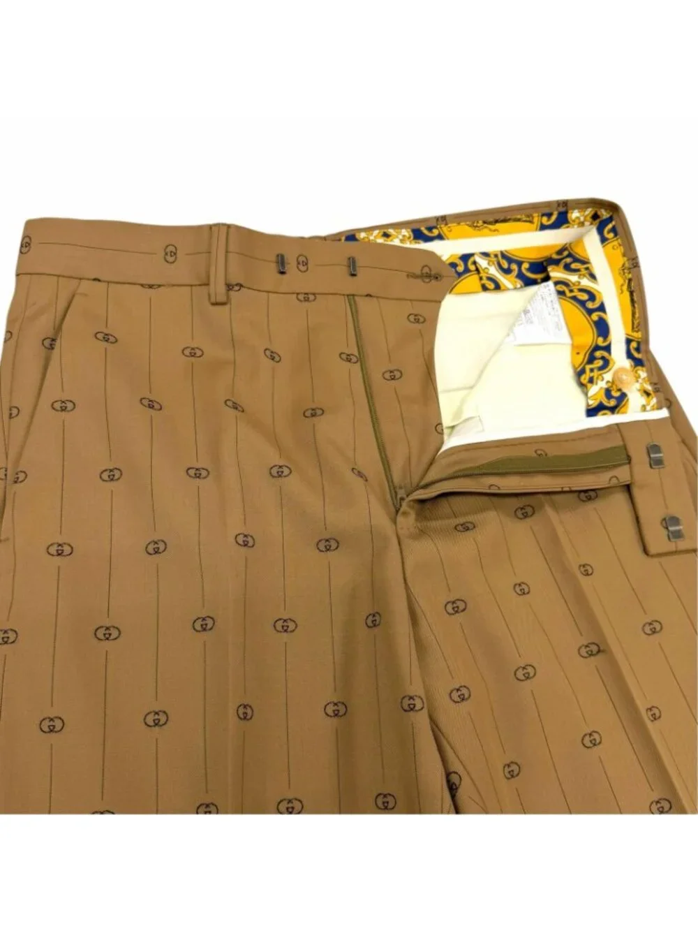 Gucci Wool 100% Interlocking G Striped Pants Trousers Beige